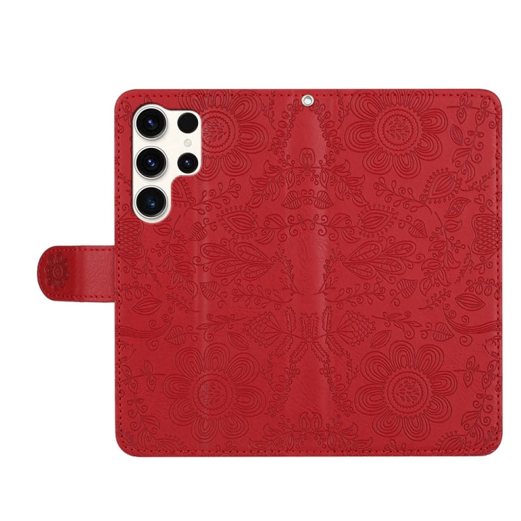 For Samsung Galaxy S25 Ultra 5G Floral Embossed Pattern Leather Phone Case(Red) by buy2fix