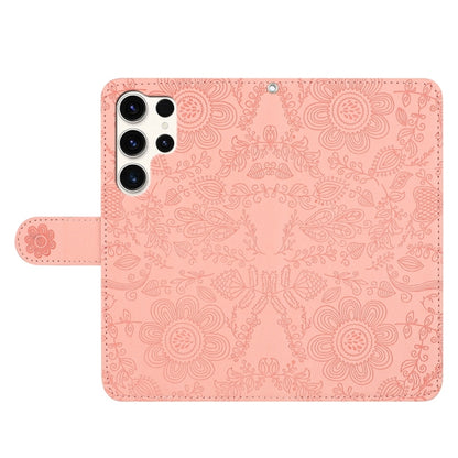 For Samsung Galaxy S25 Ultra 5G Floral Embossed Pattern Leather Phone Case(Pink) by buy2fix