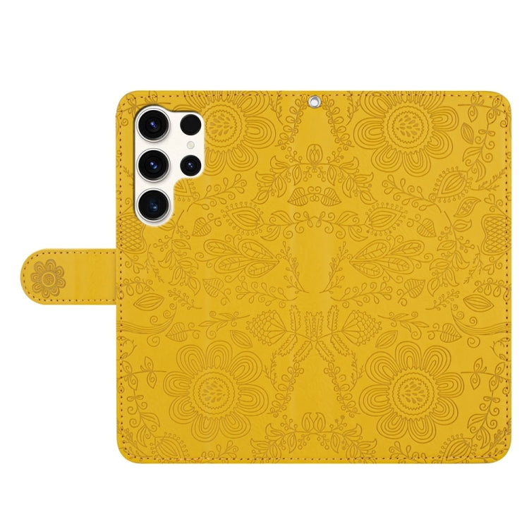 For Samsung Galaxy S25 Ultra 5G Floral Embossed Pattern Leather Phone Case(Yellow) by buy2fix