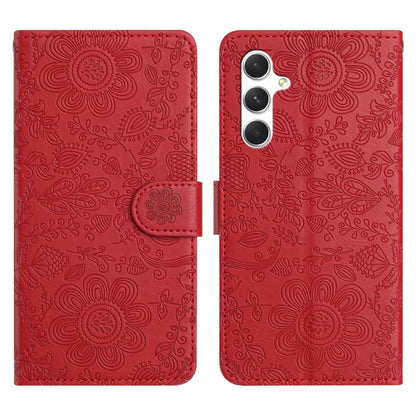 For Samsung Galaxy S25+ 5G Floral Embossed Pattern Leather Phone Case(Red) by buy2fix