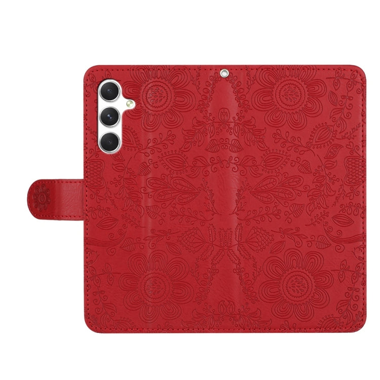 For Samsung Galaxy S25+ 5G Floral Embossed Pattern Leather Phone Case(Red) by buy2fix