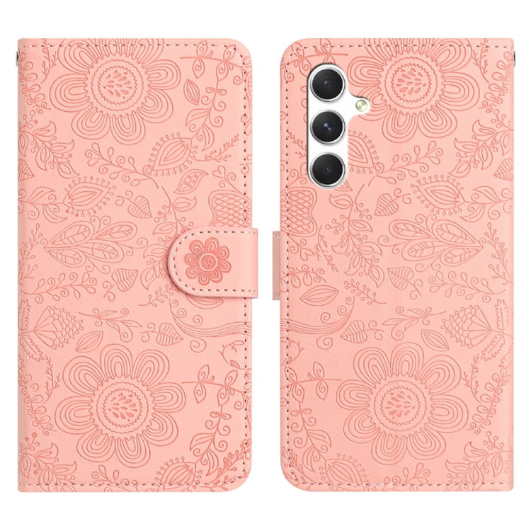 For Samsung Galaxy S25+ 5G Floral Embossed Pattern Leather Phone Case(Pink) by buy2fix