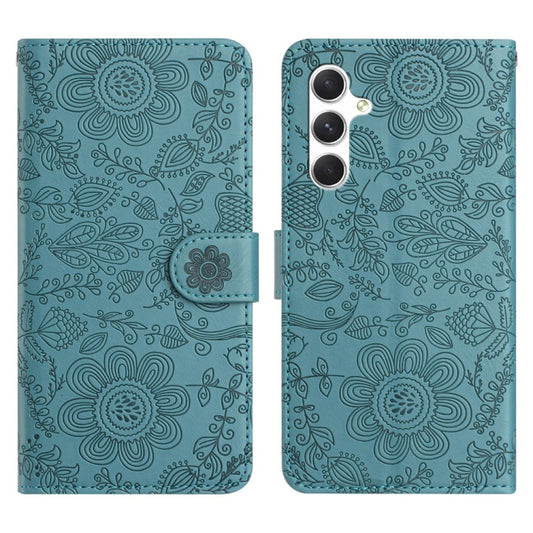 For Samsung Galaxy S25+ 5G Floral Embossed Pattern Leather Phone Case(Dark Green) by buy2fix