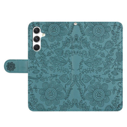 For Samsung Galaxy S25+ 5G Floral Embossed Pattern Leather Phone Case(Dark Green) by buy2fix
