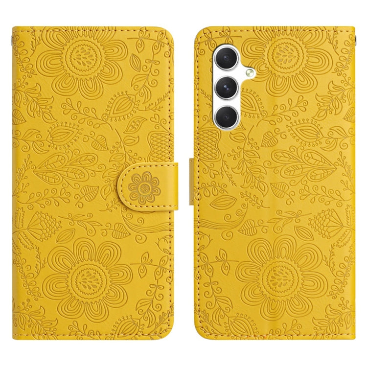 For Samsung Galaxy S25+ 5G Floral Embossed Pattern Leather Phone Case(Yellow) by buy2fix