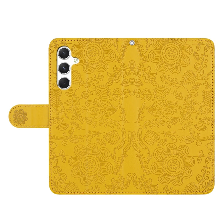 For Samsung Galaxy S25+ 5G Floral Embossed Pattern Leather Phone Case(Yellow) by buy2fix
