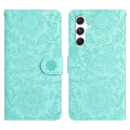 For Samsung Galaxy S25+ 5G Floral Embossed Pattern Leather Phone Case(Light Green) by buy2fix