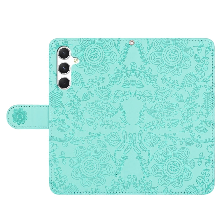 For Samsung Galaxy S25+ 5G Floral Embossed Pattern Leather Phone Case(Light Green) by buy2fix