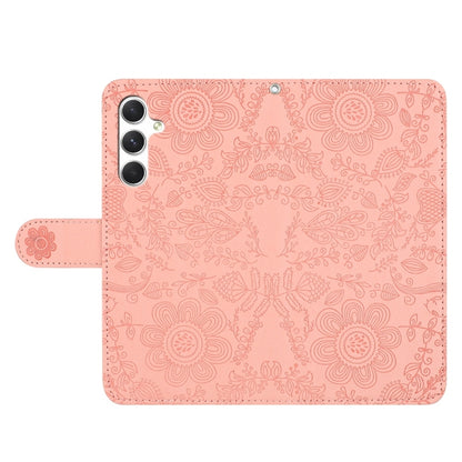 For Samsung Galaxy S25 5G Floral Embossed Pattern Leather Phone Case(Pink) by buy2fix
