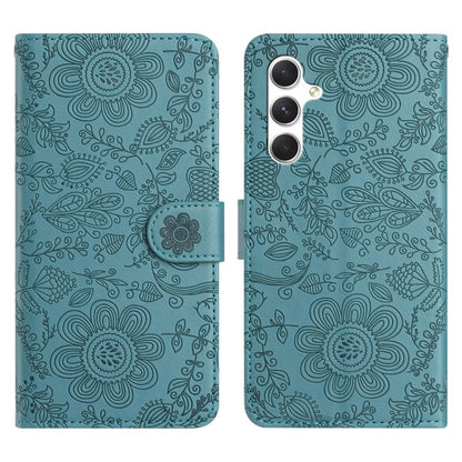 For Samsung Galaxy S25 5G Floral Embossed Pattern Leather Phone Case(Dark Green) by buy2fix