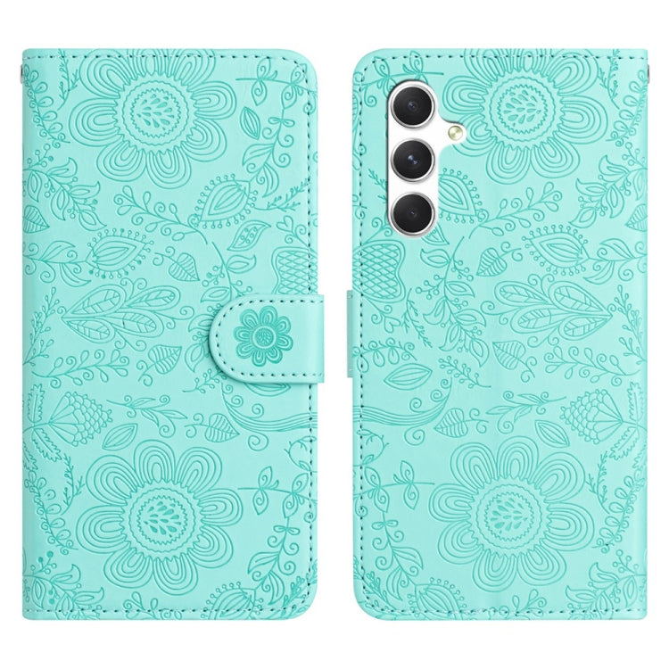 For Samsung Galaxy S25 5G Floral Embossed Pattern Leather Phone Case(Light Green) by buy2fix