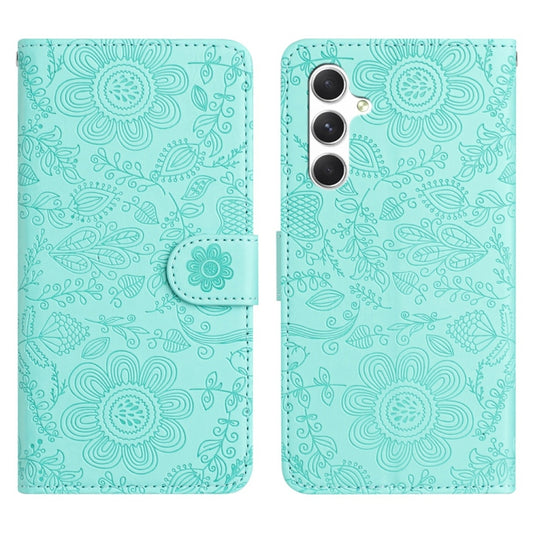 For Samsung Galaxy S25 5G Floral Embossed Pattern Leather Phone Case(Light Green) by buy2fix