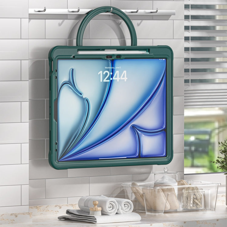 For iPad Air 13 2025 / 2024 Heavy Duty Hybrid Tablet Case with Handle & Strap(Dark Green) - iPad Air 13 2025 / 2024 Cases by buy2fix | Online Shopping UK | buy2fix