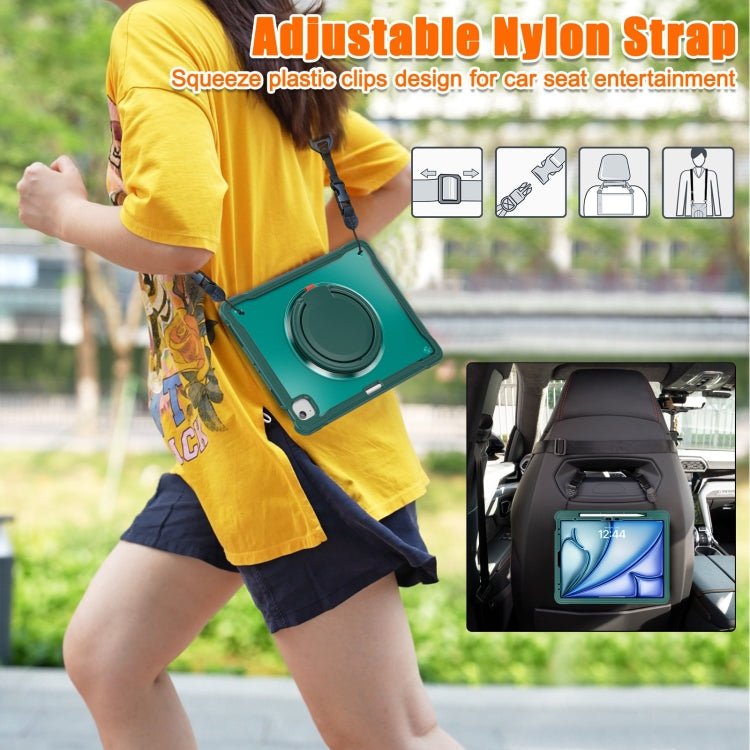 For iPad Air 13 2025 / 2024 Heavy Duty Hybrid Tablet Case with Handle & Strap(Dark Green) - iPad Air 13 2025 / 2024 Cases by buy2fix | Online Shopping UK | buy2fix