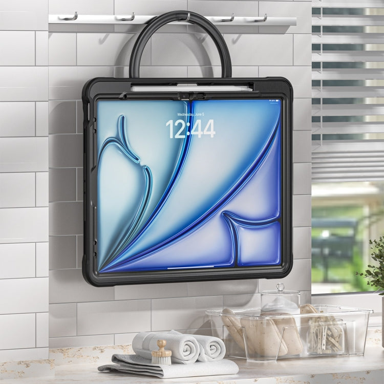 For iPad Air 13 2025 / 2024 Powerful Sailor Ring Holder Heavy Duty Hybrid Tablet Case with Strap(Black Transparent) - iPad Air 13 2025 / 2024 Cases by buy2fix | Online Shopping UK | buy2fix