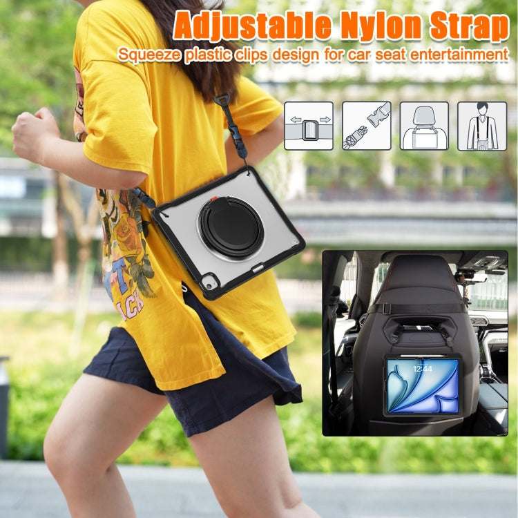 For iPad Air 13 2025 / 2024 Powerful Sailor Ring Holder Heavy Duty Hybrid Tablet Case with Strap(Black Transparent) - iPad Air 13 2025 / 2024 Cases by buy2fix | Online Shopping UK | buy2fix