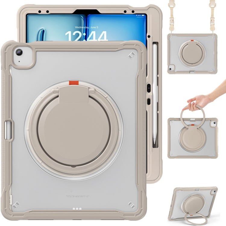 For iPad Air 13 2025 / 2024 Powerful Sailor Ring Holder Heavy Duty Hybrid Tablet Case with Strap(Khaki) - iPad Air 13 2025 / 2024 Cases by buy2fix | Online Shopping UK | buy2fix