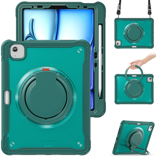 For iPad Air 11 2025 / 2024 Powerful Sailor Ring Holder Heavy Duty Hybrid Tablet Case with Strap(Dark Green) - iPad Air 11 2025 / 2024 Cases by buy2fix | Online Shopping UK | buy2fix