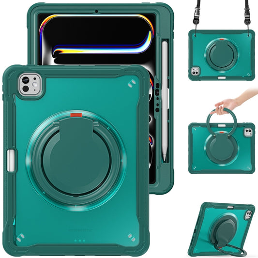 For iPad Pro 11 2024 Powerful Sailor Ring Holder Heavy Duty Hybrid Tablet Case with Strap(Dark Green) - iPad Pro 11 2024 Cases by buy2fix | Online Shopping UK | buy2fix
