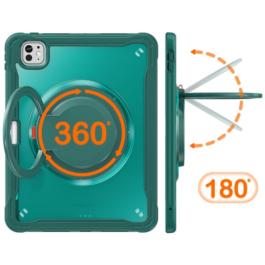 For iPad Pro 11 2025 / 2024 Powerful Sailor Ring Holder Heavy Duty Hybrid Tablet Case with Strap(Dark Green) by buy2fix