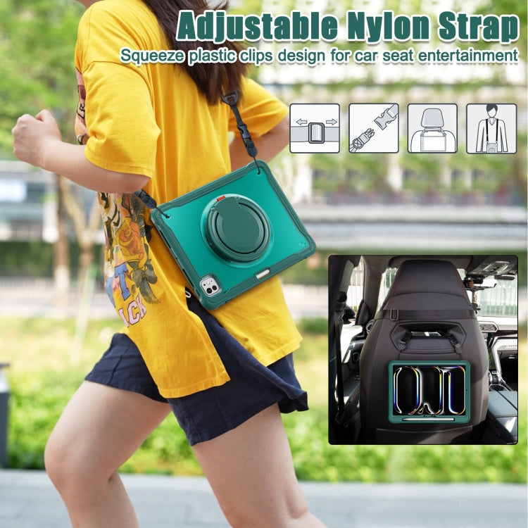 For iPad Pro 11 2024 Powerful Sailor Ring Holder Heavy Duty Hybrid Tablet Case with Strap(Dark Green) - iPad Pro 11 2024 Cases by buy2fix | Online Shopping UK | buy2fix
