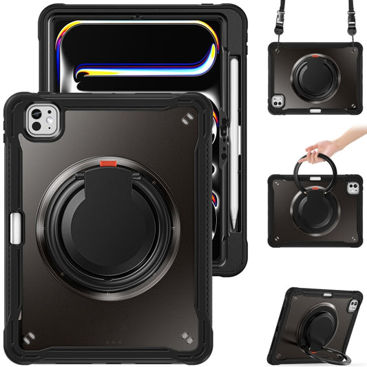 For iPad Pro 11 2024 Powerful Sailor Ring Holder Heavy Duty Hybrid Tablet Case with Strap(Black) - iPad Pro 11 2024 Cases by buy2fix | Online Shopping UK | buy2fix