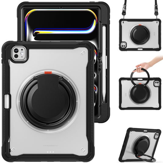 For iPad Pro 11 2024 Powerful Sailor Ring Holder Heavy Duty Hybrid Tablet Case with Strap(Black Transparent) - iPad Pro 11 2024 Cases by buy2fix | Online Shopping UK | buy2fix