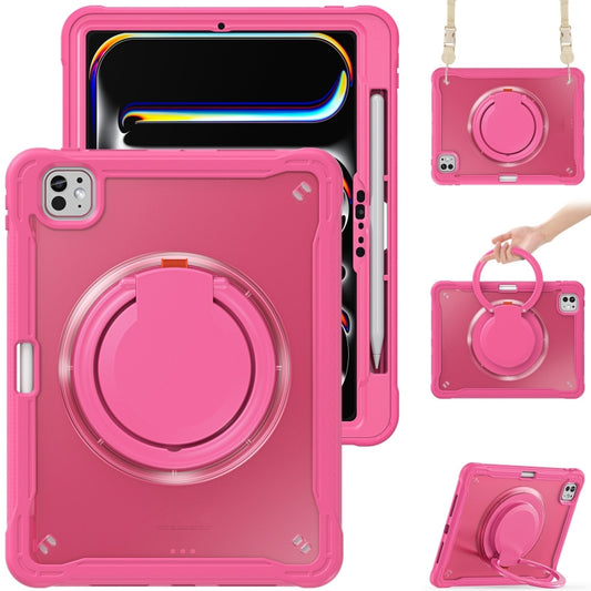 For iPad Pro 11 2024 Powerful Sailor Ring Holder Heavy Duty Hybrid Tablet Case with Strap(Rose Red) - iPad Pro 11 2024 Cases by buy2fix | Online Shopping UK | buy2fix