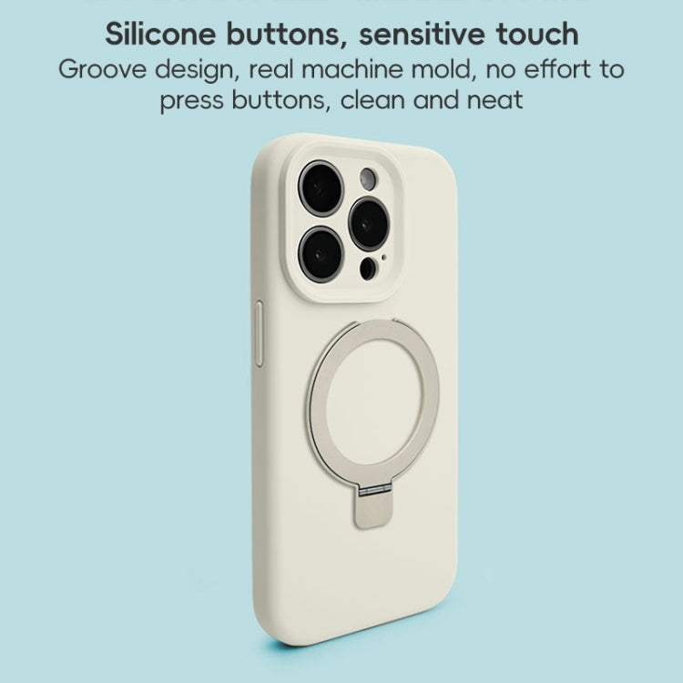 For iPhone 16 Pro Max Precision Hole Liquid Silicone MagSafe Metal Ring Holder Phone Case(White) by buy2fix