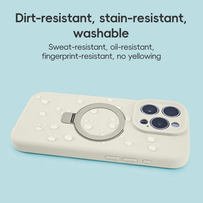 For iPhone 16 Pro Max Precision Hole Liquid Silicone MagSafe Metal Ring Holder Phone Case(White) by buy2fix