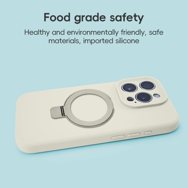 For iPhone 16 Pro Precision Hole Liquid Silicone MagSafe Metal Ring Holder Phone Case(White) by buy2fix