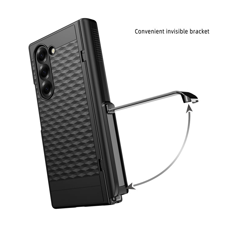 For Samsung Galaxy Z Fold6 Integrated Cube Hinge Phone Case with Spring Holder(Silver) - Galaxy Z Fold6 5G Cases by buy2fix | Online Shopping UK | buy2fix