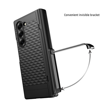 For Samsung Galaxy Z Fold6 Integrated Cube Hinge Phone Case with Spring Holder(Silver) - Galaxy Z Fold6 5G Cases by buy2fix | Online Shopping UK | buy2fix