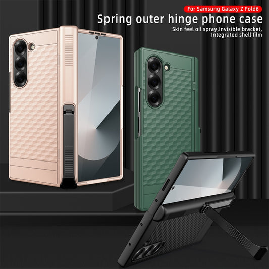 For Samsung Galaxy Z Fold6 Integrated Cube Hinge Phone Case with Spring Holder(Green) - Galaxy Z Fold6 5G Cases by buy2fix | Online Shopping UK | buy2fix