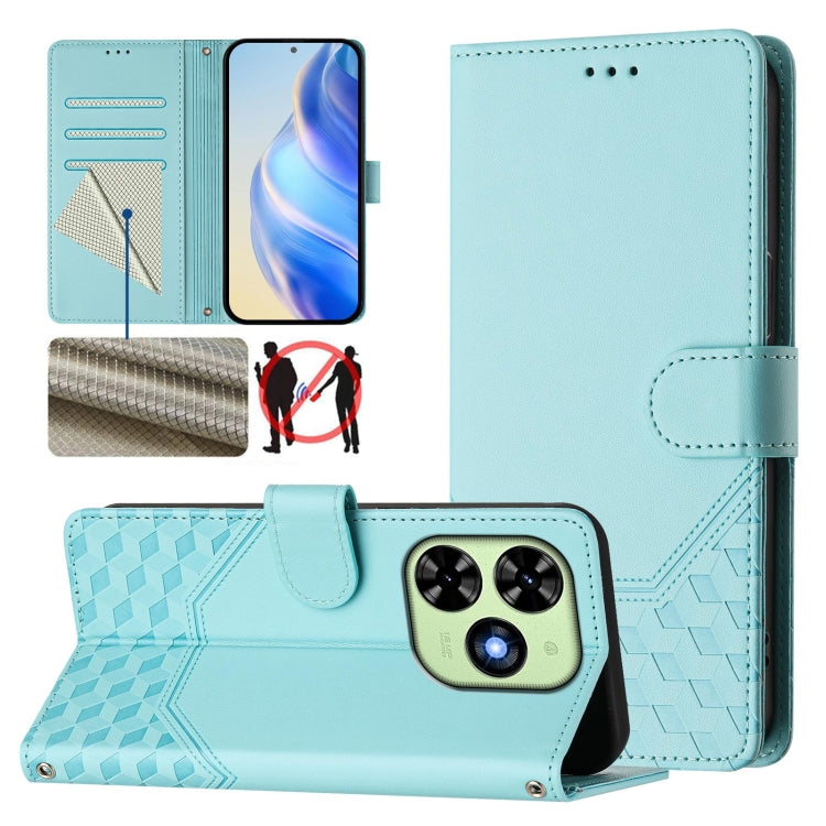 For Tecno Spark Go 2024 4G Honeycomb Embossing RFID Leather Phone Case(Mint Green) by buy2fix