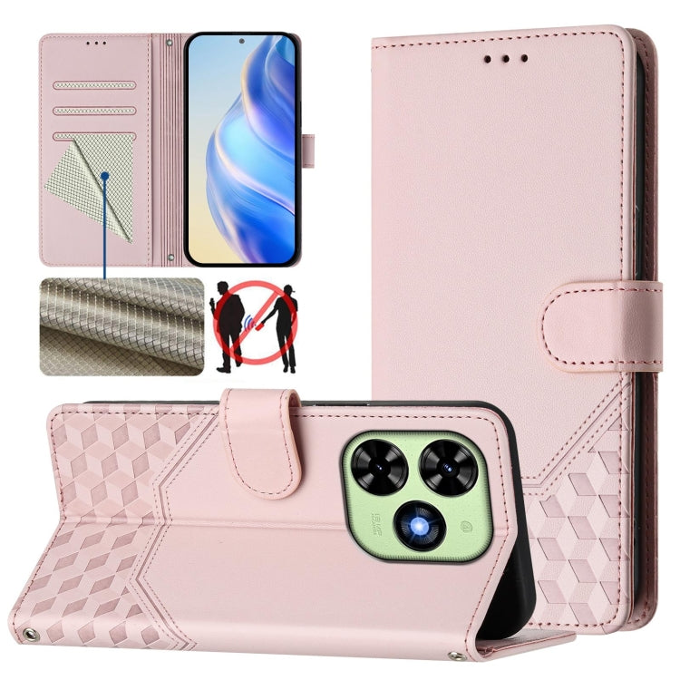 For Tecno Spark Go 2024 4G Honeycomb Embossing RFID Leather Phone Case(Pink) by buy2fix