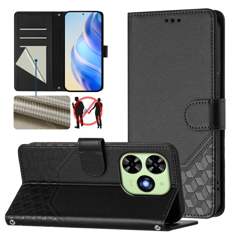 For Tecno Spark Go 2024 4G Honeycomb Embossing RFID Leather Phone Case(Black) by buy2fix