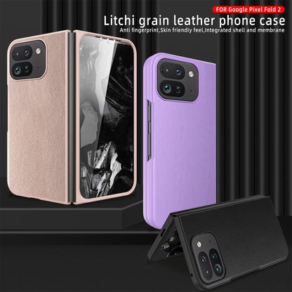 For Google Pixel 9 Pro Fold Litchi Texture Leather PC Shockproof Phone Case(Pink) by buy2fix