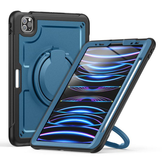 For iPad Pro 11 2022 / Air 10.9 2022 Honeycomb Hybrid Tablet Case with Handle Holder & Strap(Navy Blue) - iPad Pro 11 (2022/2021) Cases by buy2fix | Online Shopping UK | buy2fix