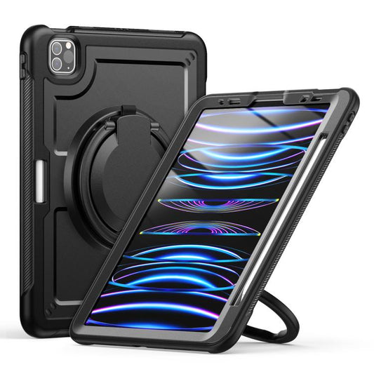 For iPad Pro 11 2022 / Air 10.9 2022 Honeycomb Hybrid Tablet Case with Handle Holder & Strap(Black) - iPad Pro 11 (2022/2021) Cases by buy2fix | Online Shopping UK | buy2fix