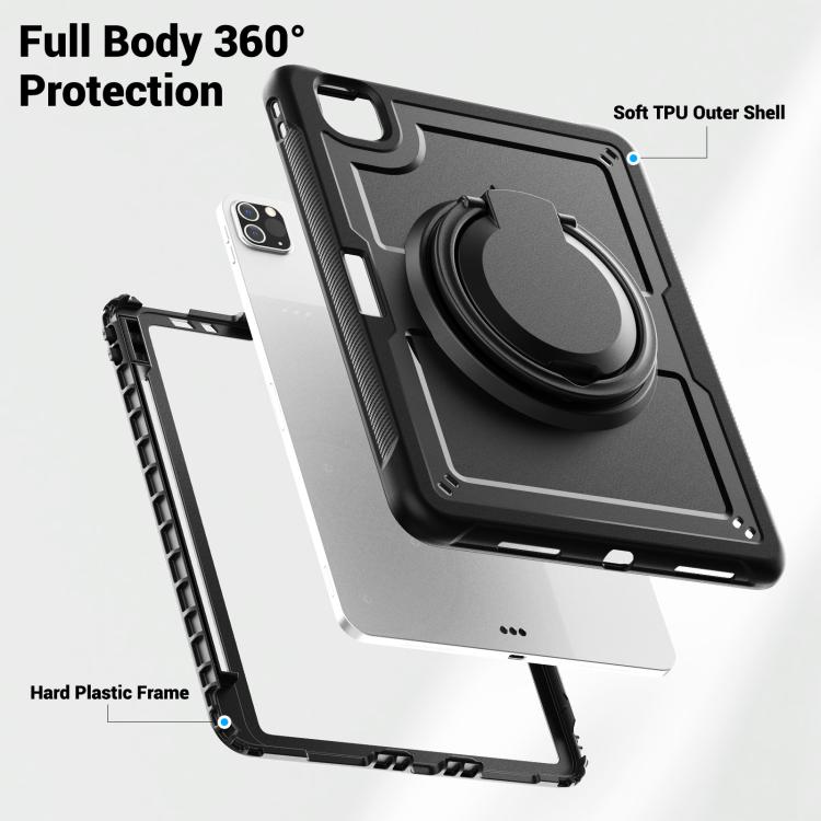 For iPad Pro 11 2022 / Air 10.9 2022 Honeycomb Hybrid Tablet Case with Handle Holder & Strap(Black) - iPad Pro 11 (2022/2021) Cases by buy2fix | Online Shopping UK | buy2fix