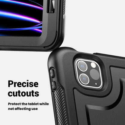 For iPad Pro 11 2022 / Air 10.9 2022 Honeycomb Hybrid Tablet Case with Handle Holder & Strap(Black) - iPad Pro 11 (2022/2021) Cases by buy2fix | Online Shopping UK | buy2fix