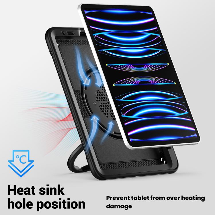 For iPad Pro 11 2022 / Air 10.9 2022 Honeycomb Hybrid Tablet Case with Handle Holder & Strap(Black) - iPad Pro 11 (2022/2021) Cases by buy2fix | Online Shopping UK | buy2fix