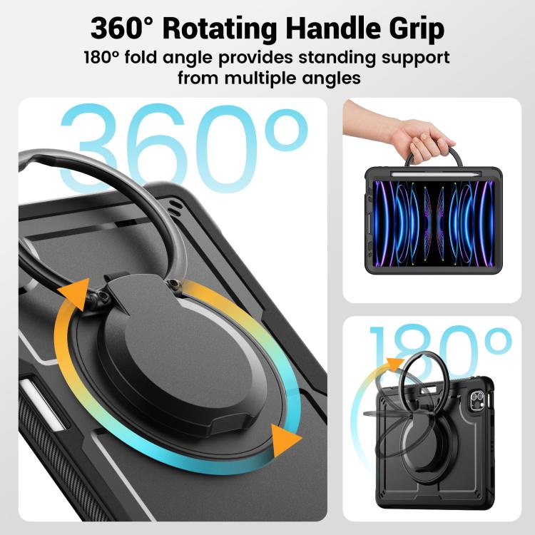 For iPad Pro 11 2022 / Air 10.9 2022 Honeycomb Hybrid Tablet Case with Handle Holder & Strap(Black) - iPad Pro 11 (2022/2021) Cases by buy2fix | Online Shopping UK | buy2fix