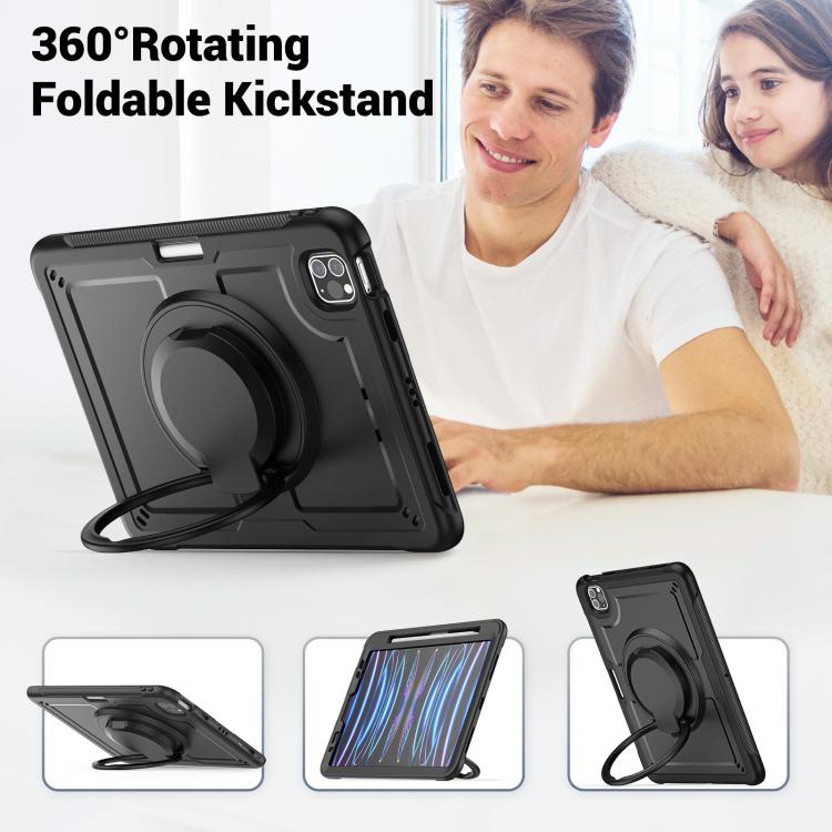 For iPad Pro 11 2022 / Air 10.9 2022 Honeycomb Hybrid Tablet Case with Handle Holder & Strap(Black) - iPad Pro 11 (2022/2021) Cases by buy2fix | Online Shopping UK | buy2fix