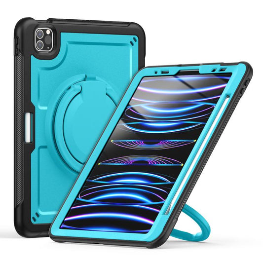 For iPad Pro 11 2022 / Air 10.9 2022 Honeycomb Hybrid Tablet Case with Handle Holder & Strap(Light Blue) - iPad Pro 11 (2022/2021) Cases by buy2fix | Online Shopping UK | buy2fix