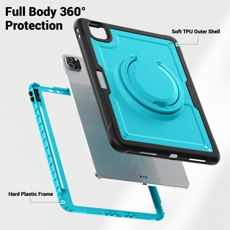 For iPad Pro 11 2022 / Air 10.9 2022 Honeycomb Hybrid Tablet Case with Handle Holder & Strap(Light Blue) - iPad Pro 11 (2022/2021) Cases by buy2fix | Online Shopping UK | buy2fix