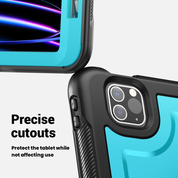 For iPad Pro 11 2022 / Air 10.9 2022 Honeycomb Hybrid Tablet Case with Handle Holder & Strap(Light Blue) - iPad Pro 11 (2022/2021) Cases by buy2fix | Online Shopping UK | buy2fix