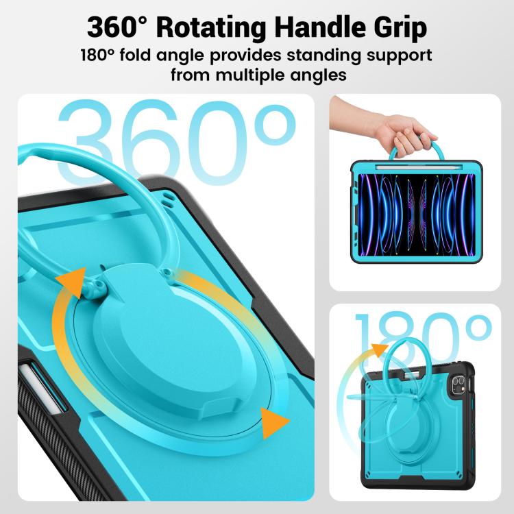 For iPad Pro 11 2022 / Air 10.9 2022 Honeycomb Hybrid Tablet Case with Handle Holder & Strap(Light Blue) - iPad Pro 11 (2022/2021) Cases by buy2fix | Online Shopping UK | buy2fix
