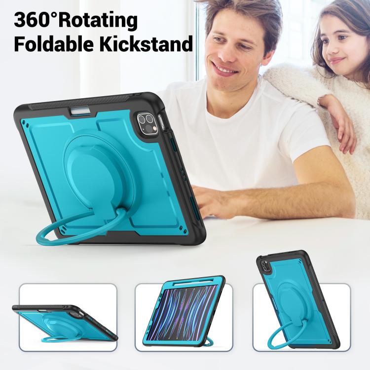 For iPad Pro 11 2022 / Air 10.9 2022 Honeycomb Hybrid Tablet Case with Handle Holder & Strap(Light Blue) - iPad Pro 11 (2022/2021) Cases by buy2fix | Online Shopping UK | buy2fix